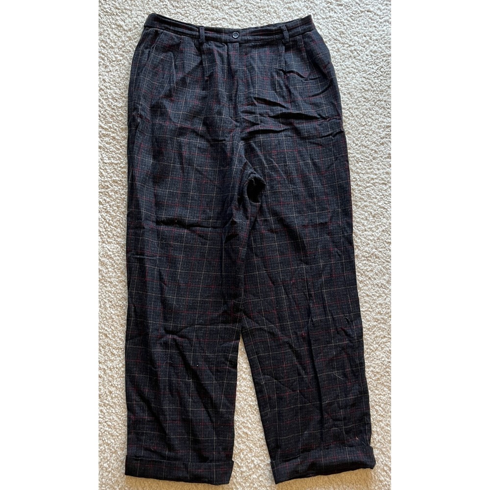 Vintage Pendleton Wool Pleated Trouser Pants Womens 14 Gray Plaid USA Made